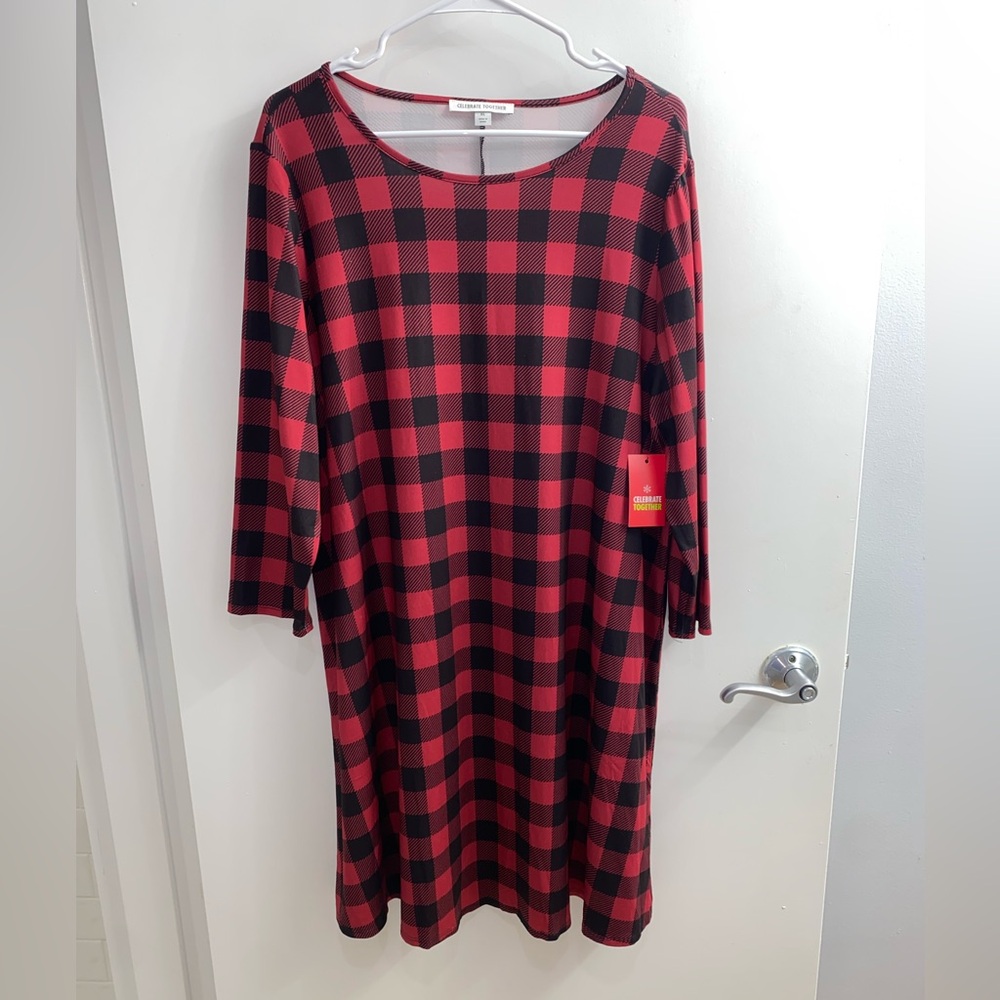 Celebrate Together Red and Black Checkered Long Sleeve Dress Size XL